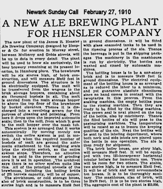 19100000 - A New Ale Brewing Plant for Hensler Company
1910
