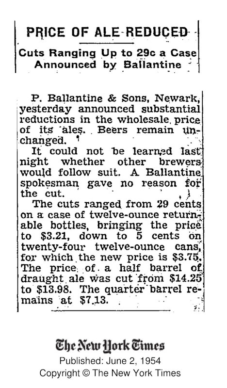 Price of Ale Reduced
June 2, 1954
The New York Times
