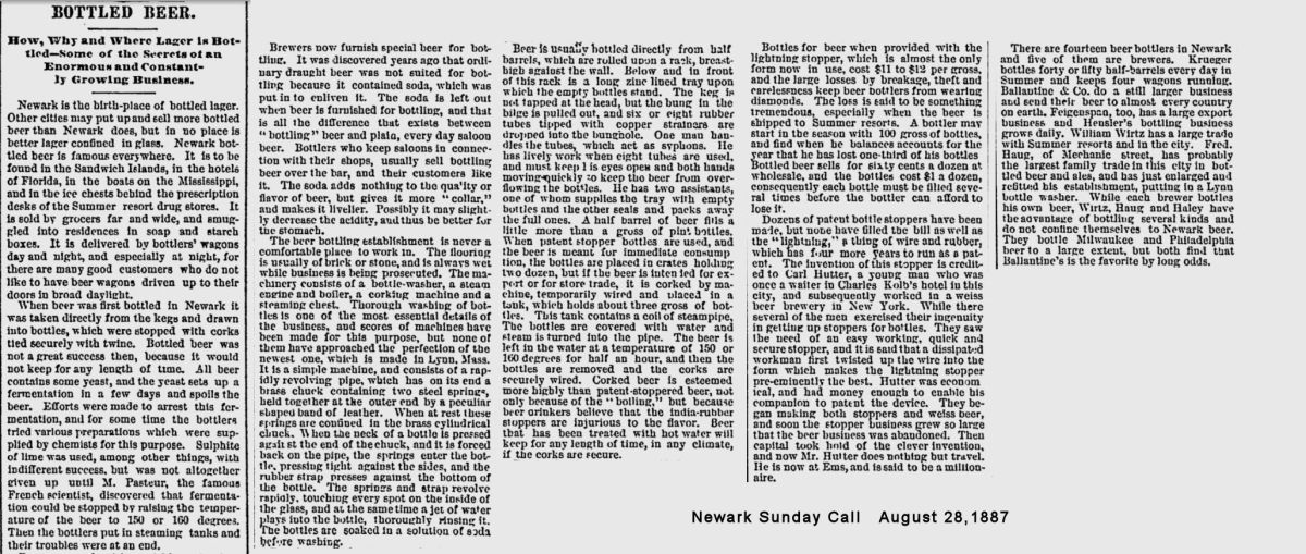 Bottled Beer
August 28, 1887
Newark Sunday Call
