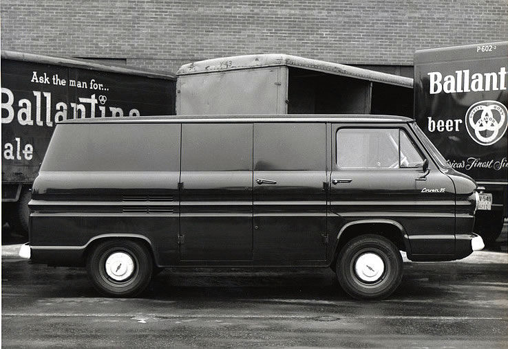 Corvair Van
Parking on the Christie Street side of the building. ~1965
Photo from Bill Montferret 
