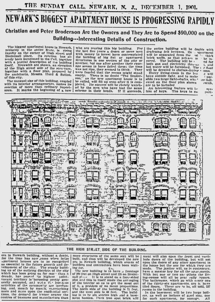 Newark's Biggest Apartment House is Progressing Rapidly
December 1, 1901

