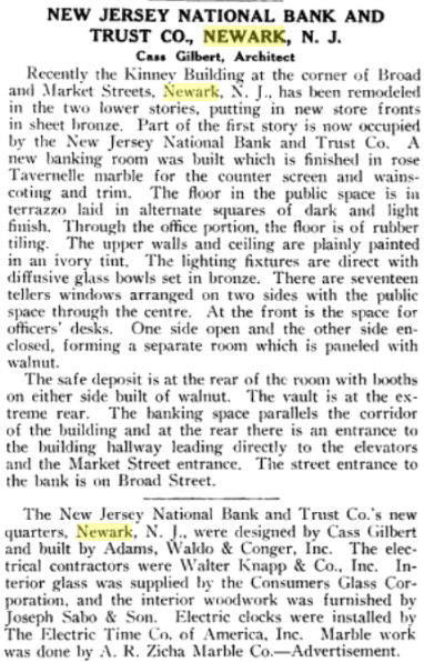 New Jersey National Bank and Trust Co.
From "Architecture and Building, Volume 60, 1928"
