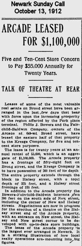 Arcade Leased for $1,100,000
October 13, 1912
