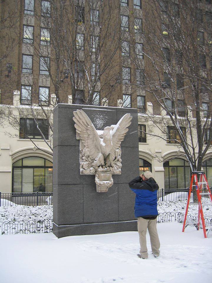 The eagle from the Park Place building is on display on the site of the building which is now in front of the PSE&G building.
