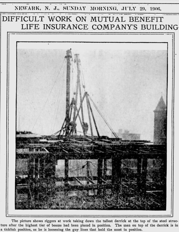 Difficult Work on Mutual Benefit Life Insurance Company's Building
July 29, 1906
Newark Sunday Call
