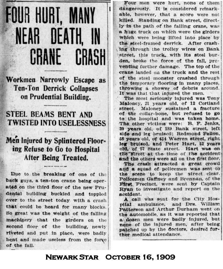 Four Hurt, Many Near Death, In Crane Crash
Newark Star 1909
