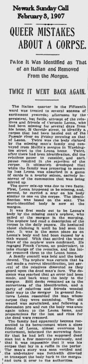 Queer Mistakes About a Corpse
February 8, 1907
