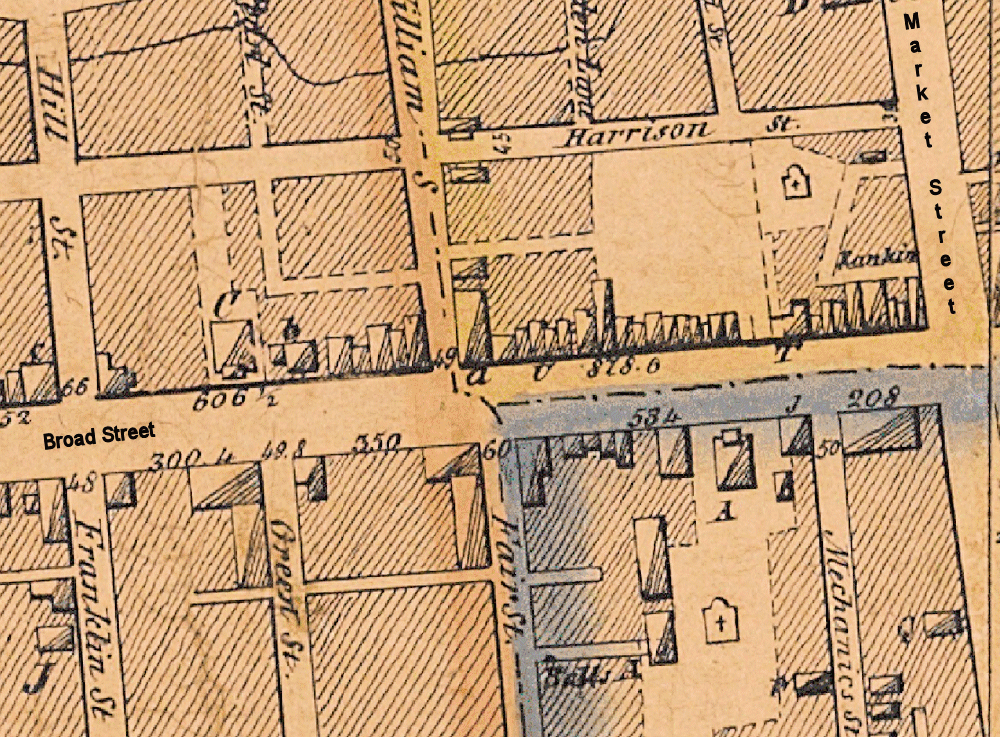 1847 Map
"a" on the Map, 366 Broad Street (old numbers), corner of William Street
