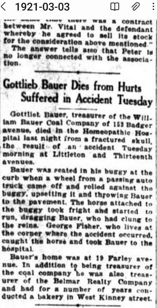 Gottlieb Bauer Dies from Hurts Suffered in Accident Tuesday
Photo from Bill Bauer
