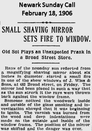 Small Shaving Mirror Sets Fire to Window
February 18, 1906

