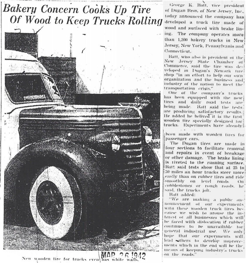 Bakery Concern Cooks Up Tire of Wood to Keep Trucks Rolling
March 26, 1942
