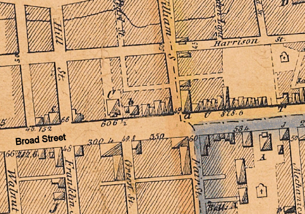 1847 Map
"b" on the map, 380 Broad Street (old numbers), between Hill & William Streets
