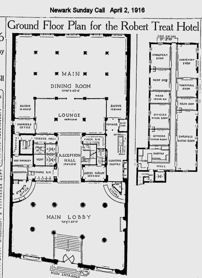 Ground Floor Plan for the Robert Treat Hotel
