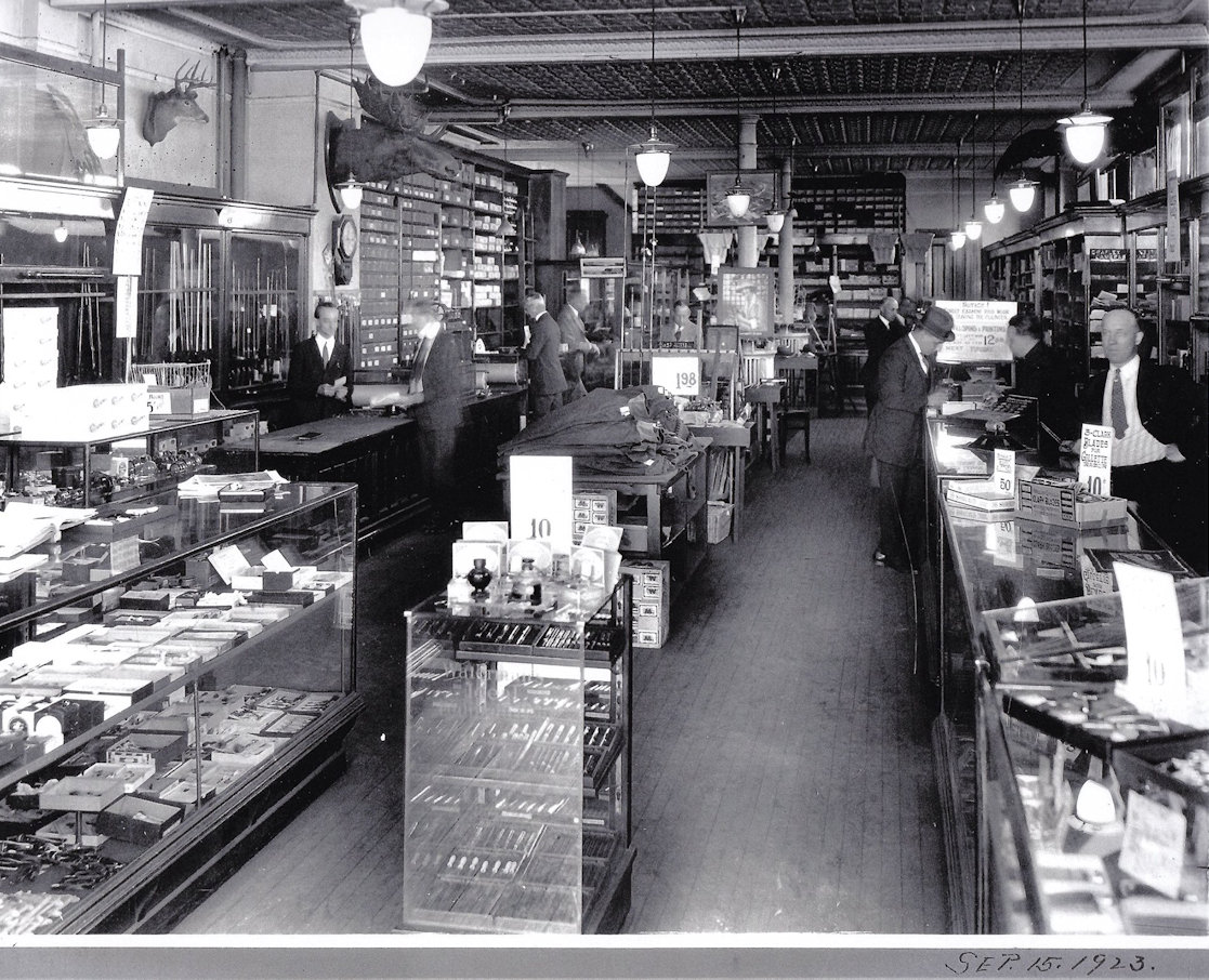 Interior of E. G. Koenig's Sons taken 15 Sep 1923. Koenigs was Newark's first sporting goods store founded in 1872 on the site of Aaron Burr's birth and the founding site for Princeton University. The building still stands at 875 Broad Street. Its history and many more photos can be found here: [url=http://www.lulu.com/shop/sam-koenig/e-g-koenigs-sons/hardcover/product-23717963.html]E. G. Koenig's Sons[/url]

Photo from Sam Koenig
