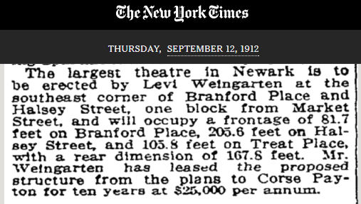 Largest Theatre in Newark
September 12, 1912
