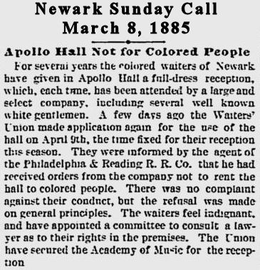 Apollo Hall Not for Colored People
March 8, 1885
