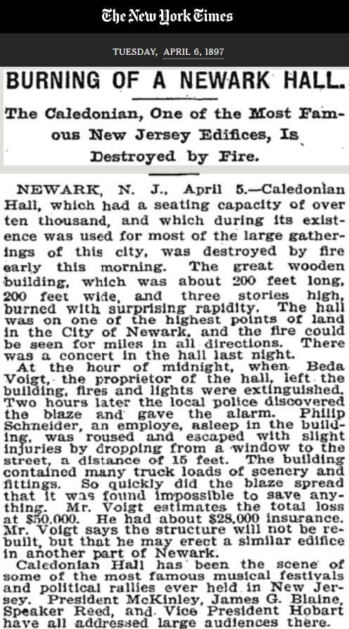 Burning of a Newark Hall
April 6, 1897

