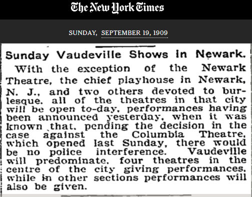Sunday Vaudeville Shows in Newark
September 19, 1909
