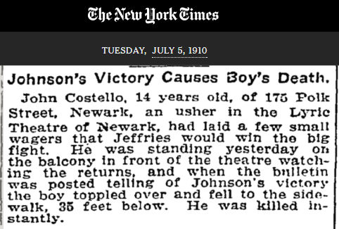Johnson's Victory Causes Boy's Death
July 5, 1910

