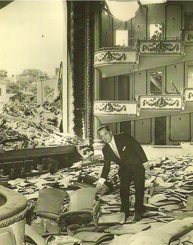 Amid the Destruction
Alfredo Cerrigone stands amid the ruins of his Newark Opera House, the former Orpheum Theater, razed in 1961.

Photo from George Cerrigone
