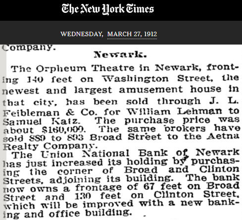 Orpheum Theatre
March 27, 1912
