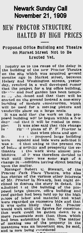 New Proctor Structure Halted by High Prices
November 21, 1909
