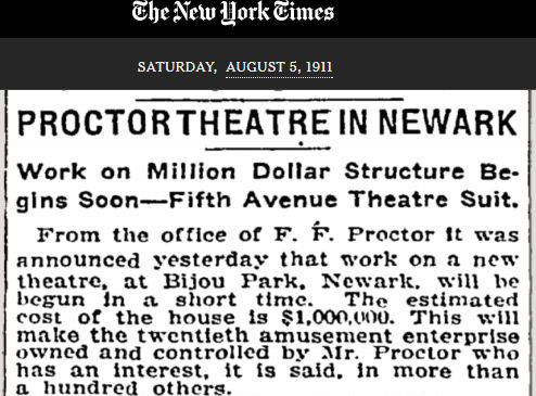 Proctor Theatre in Newark
August 5, 1911
