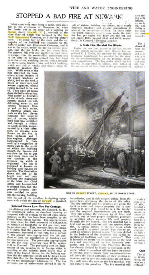 Stopped a Bad Fire at Newark
1909

