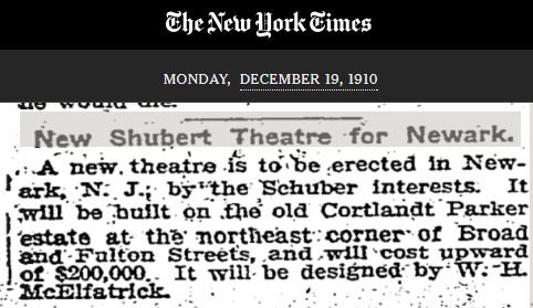 New Shubert Theatre for Newark
December 19, 1910
