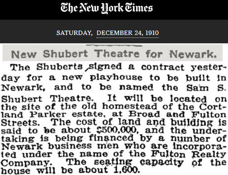 New Shubert Theatre for Newark
December 24, 1910
