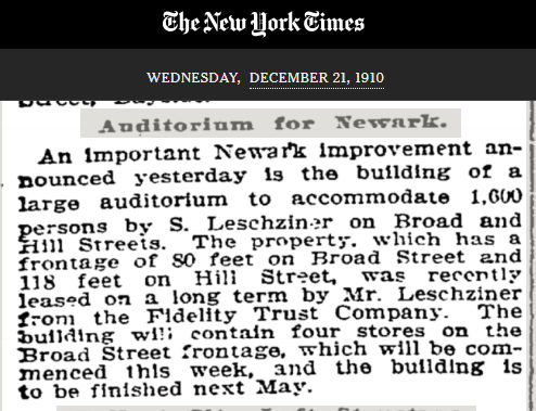 Auditorium for Newark
December 21, 1910
