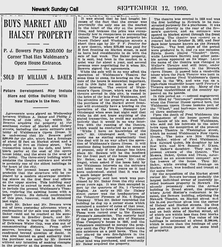 Buys Market & Halsey Property
September 12, 1909
