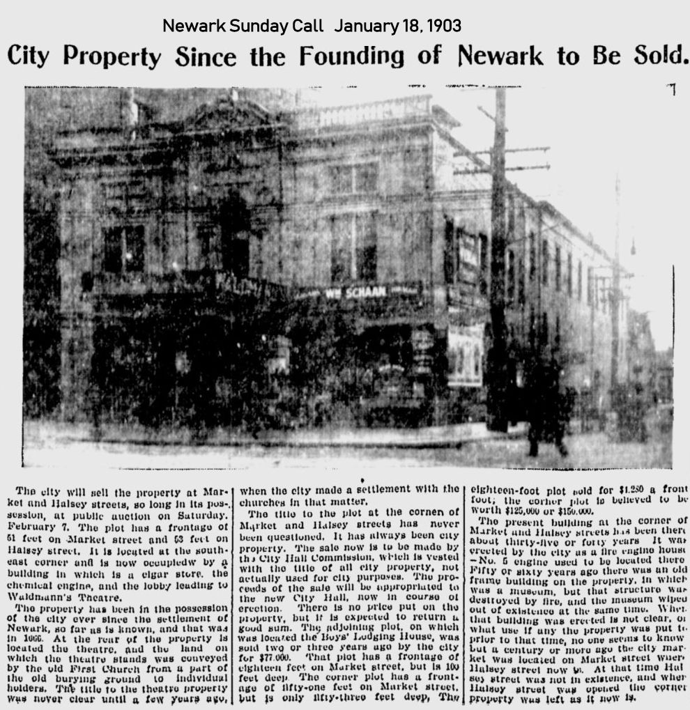 City Property Since the Founding of Newark to be Sold
January 18, 1903
