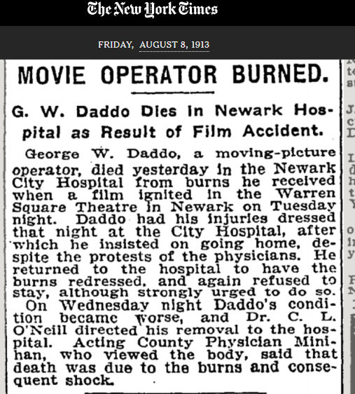 Movie Operator Burned
August 8, 1913
