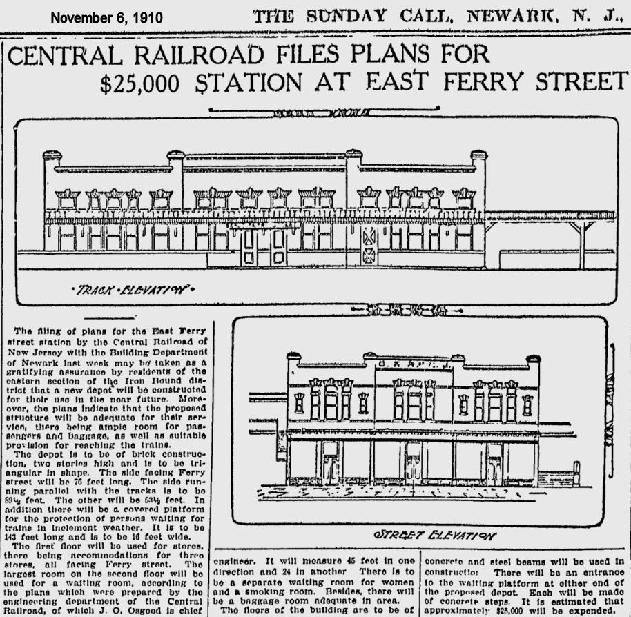 Central Railroad Files Plans for $25,000 Station at East Ferry Street
1910
