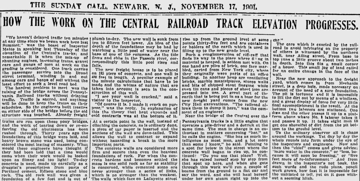 How the Work on the Central Railroad Track Elevation Progresses
November 17, 1901
