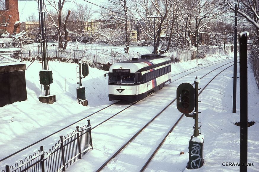 In its ultimate NJ Transit livery, a **Newark City Subway **car heads inbound along Branch Brook Park
Description & photo from John Crowley
