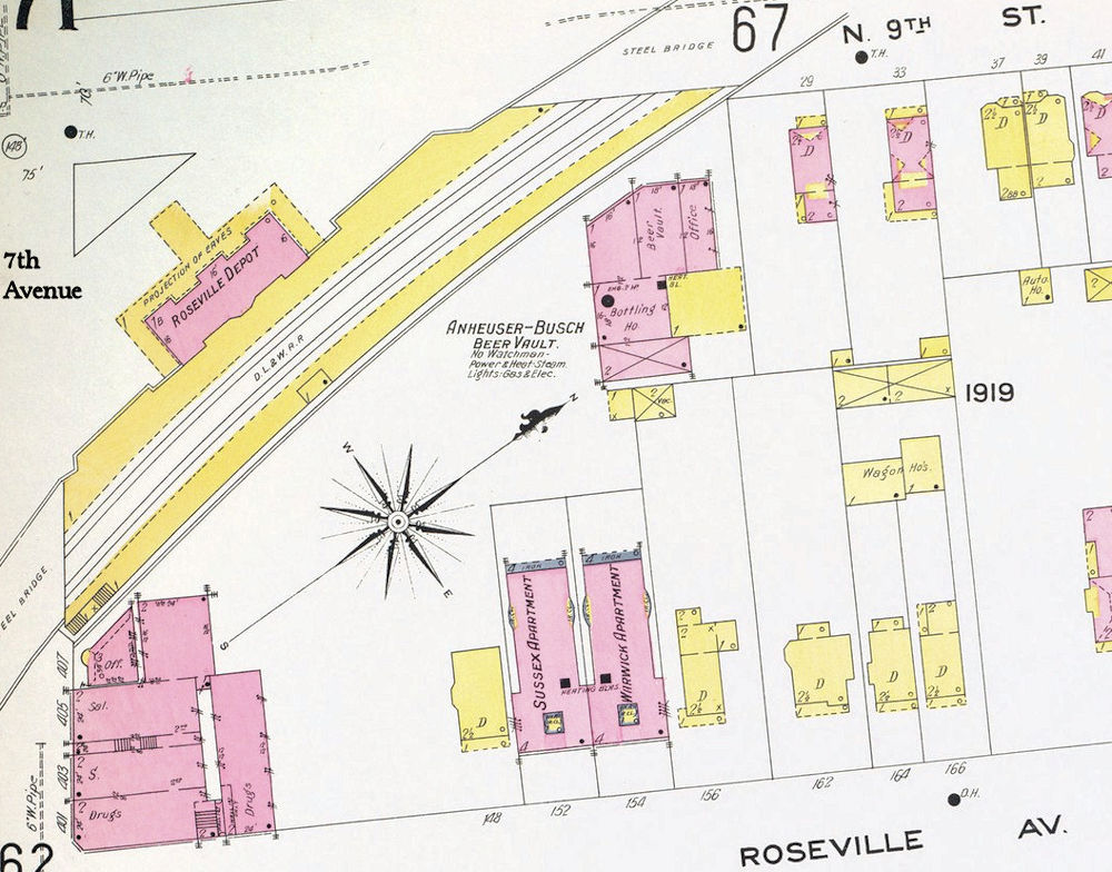 Delaware, Lackawanna and Western Railroad - Roseville Depot
1908 Map

