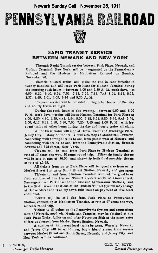 Pennsylvania Railroad Rapid Transit Service Between Newark & New York
1911
