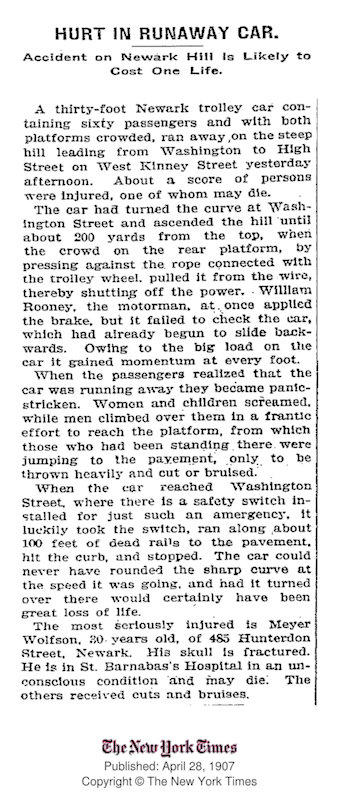 Hurt in Runaway Car
April 28, 1907
The New York Times
