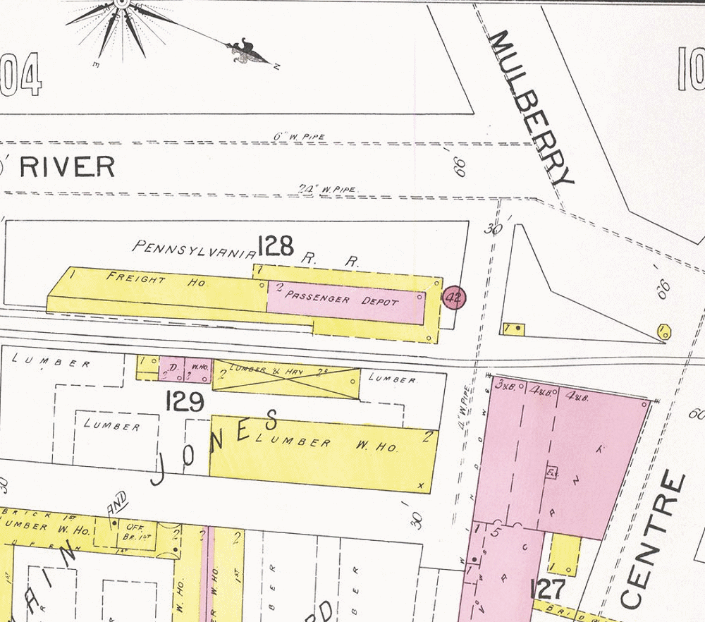 1892 Map
Showing the location of the Centre Street Station (leased to the Pennsylvania Railroad in 1892)
