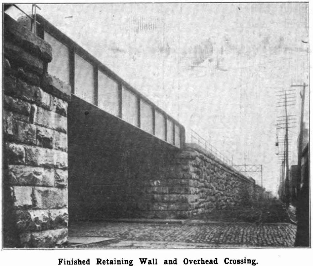 Finished Retaining Wall and Overhead Crossing
Photo from Railroad Gazette May 6, 1904
