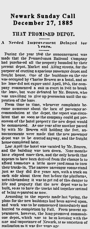 That Promised Depot
December 27, 1885
Newark Sunday Call
