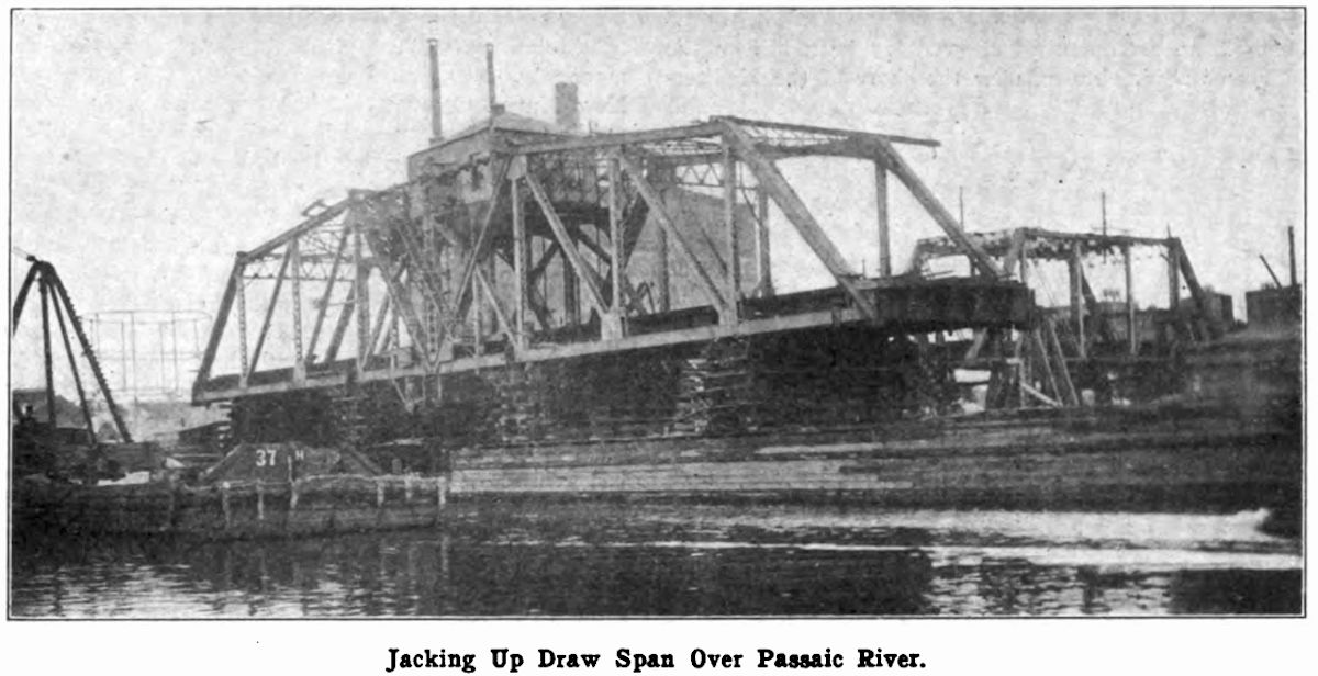 Jacking Up Draw Span Over Passaic River
Photo from Railroad Gazette May 6, 1904
