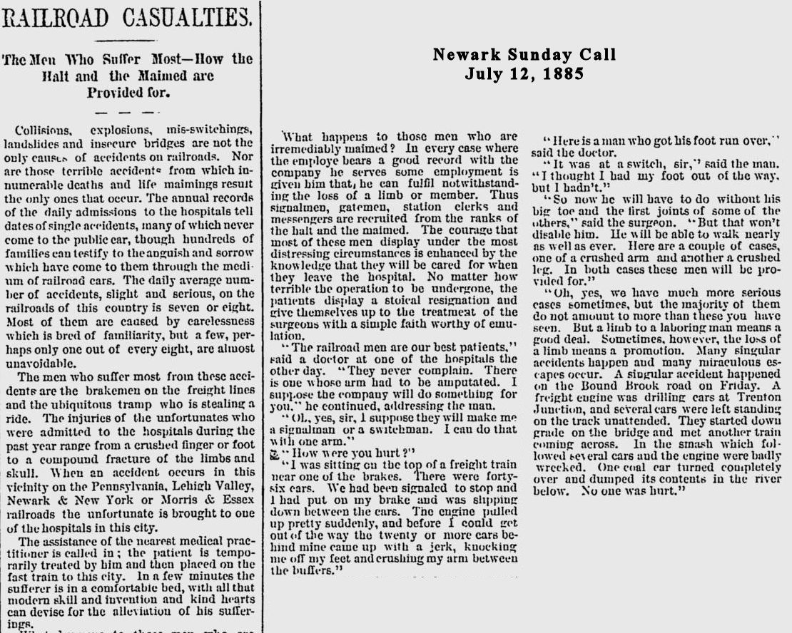 Railroad Casualties
July 12, 1885
Newark Sunday Call
