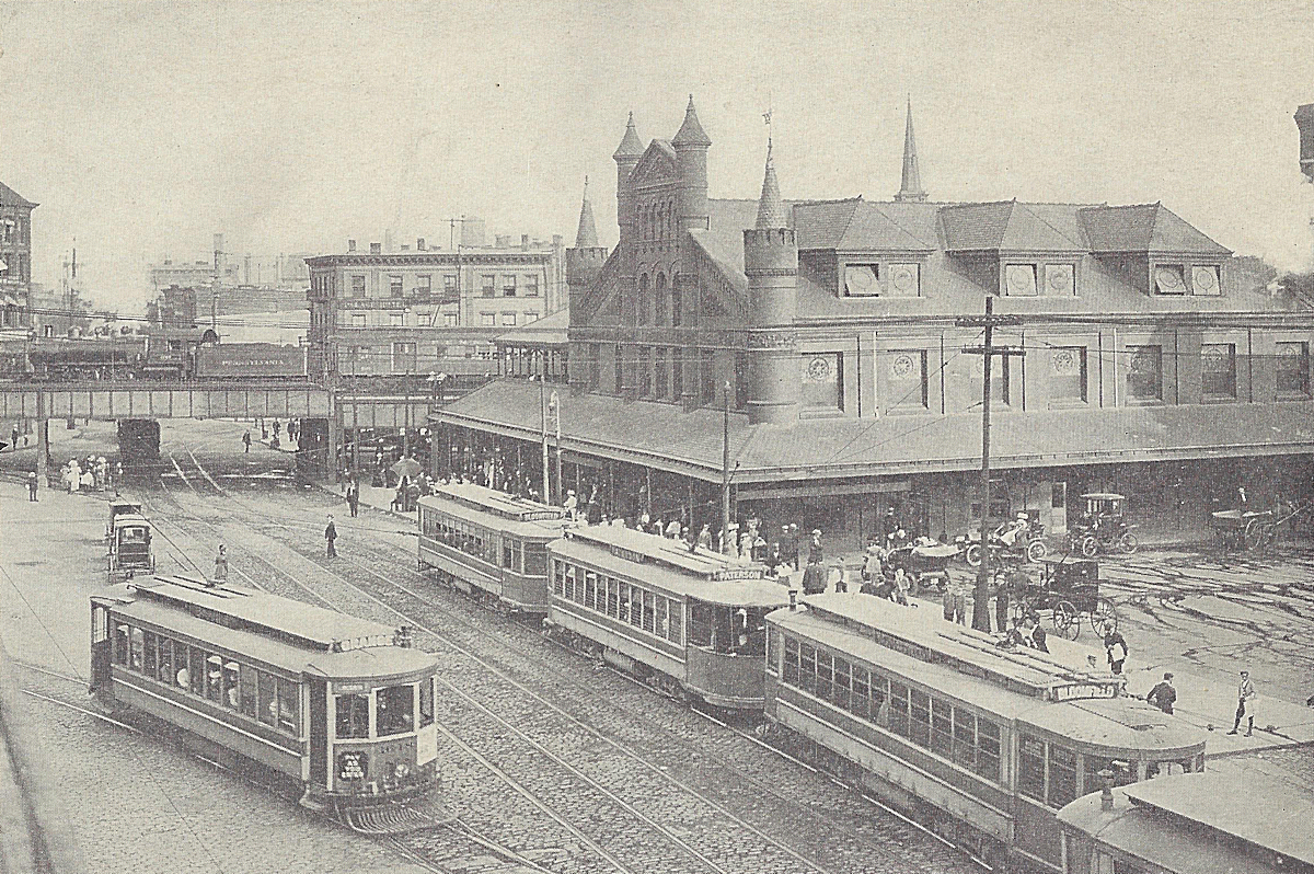 Trolley Cars Queuing up at Penn Station
From: "Newark Illustrated 1909-1910" Published by Frank A. Libby 1909
