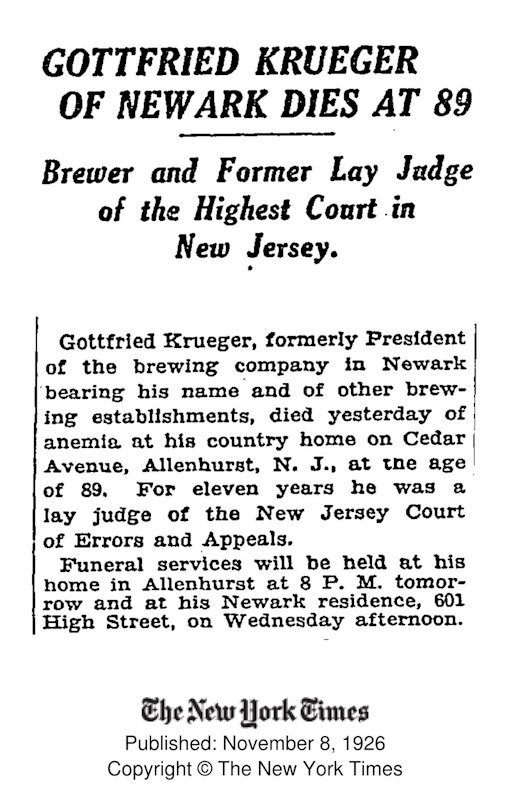 19261108 - Gottfried Krueger of Newark Dies at 89
November 8, 1926
The New York Times
