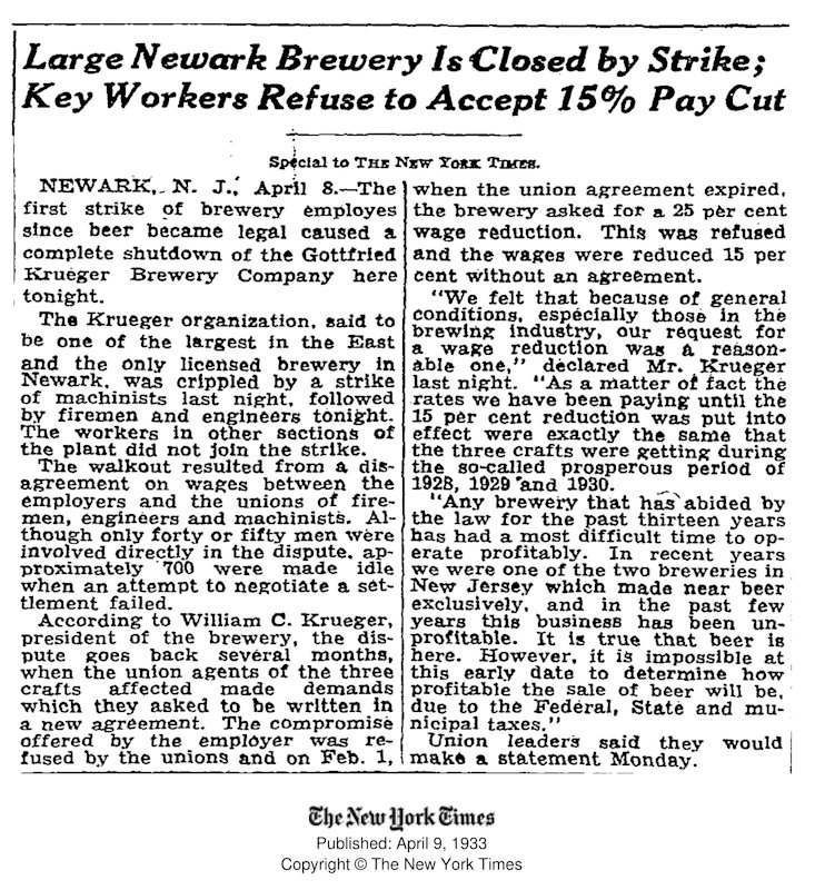 19330309 - Large Newark Brewery is Closed by Strike
March 9, 1933
The New York Times
