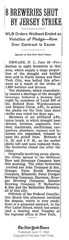 19440617 - 8 Breweries Shut by Jersey Strike
June 17, 1944
The New York Times
