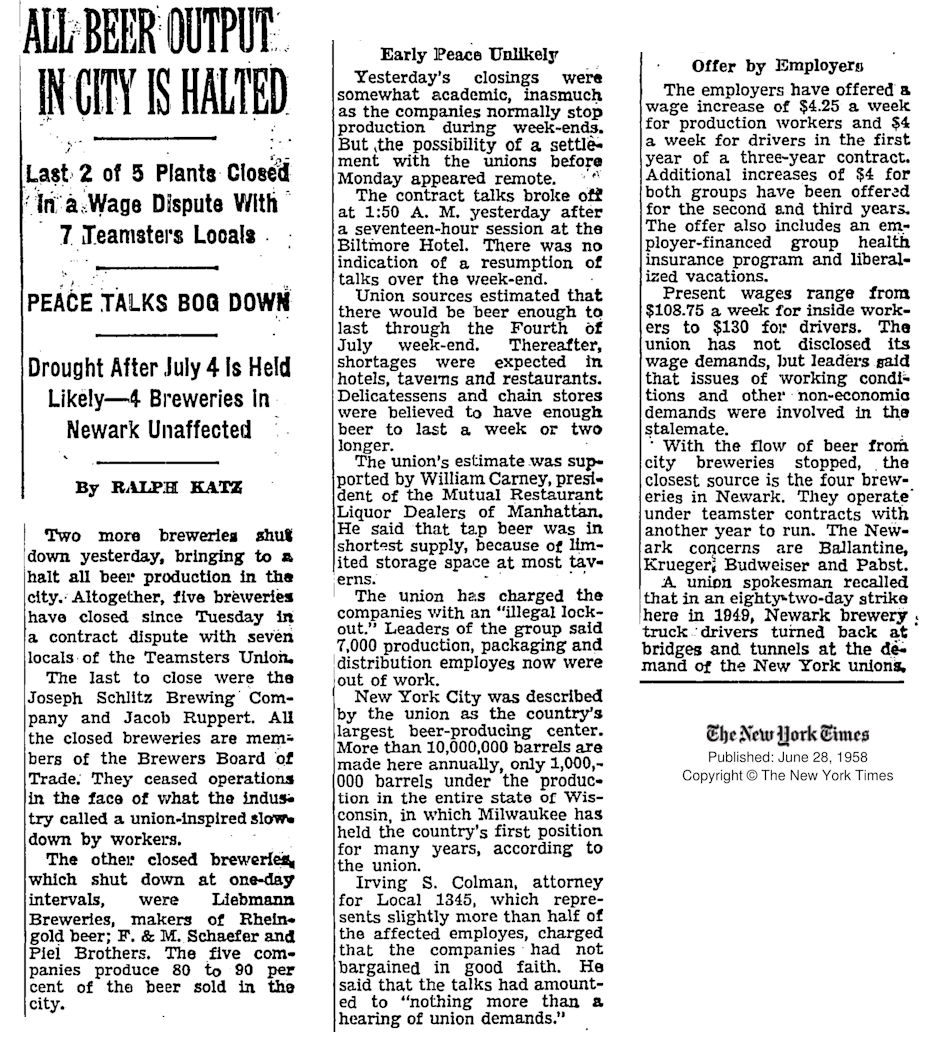 19580628 - All Beer Ouput in City is Halted
June 28, 1958
The New York Times
